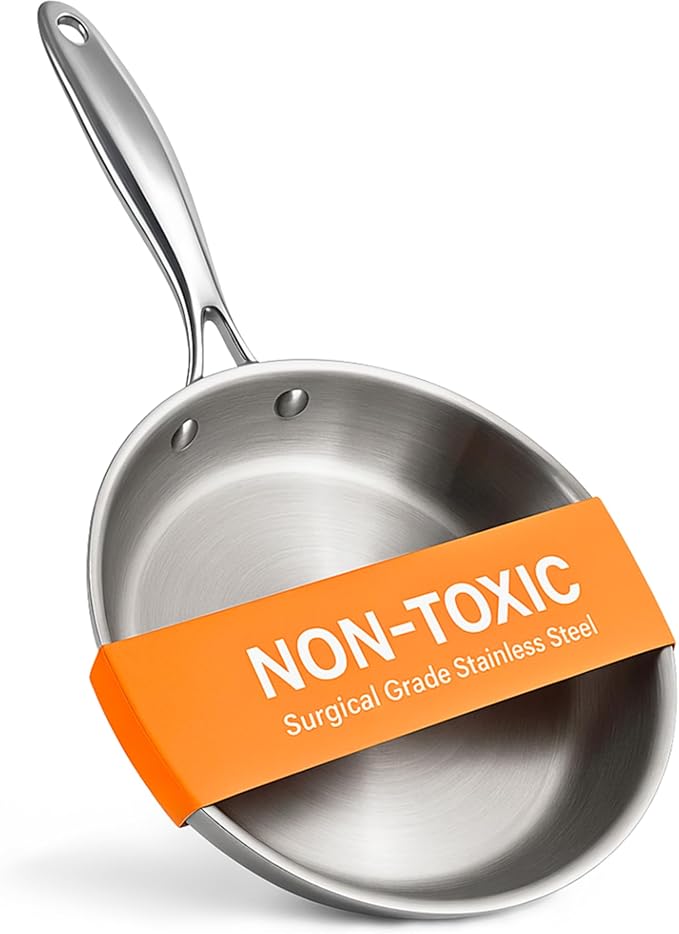 Ziruma Non-Toxic 8" Surgical Grade Stainless Steel Frying Pan, Fully Clad for Fast & Even Heat, PFOA-Free, Induction Compatible, Oven Safe to 500째F