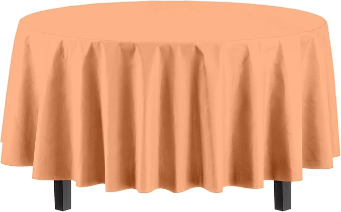 Party Solids Pack Of 6 Premium Plastic Tablecloth 84 Inch Round Plastic Table Cover - Peach