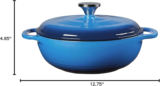 Lodge 3 Quart Enameled Cast Iron Dutch Oven with Lid ??Dual Handles ??Oven Safe up to 500째 F or on Stovetop - Use to Marinate, Cook, Bake, Refrigerate and Serve ??Caribbean Blue