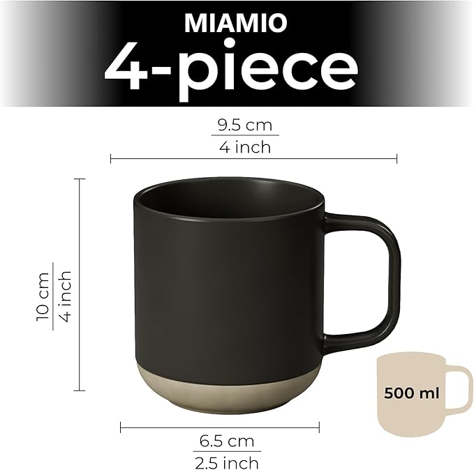 MIAMIO ??Coffee Mugs Set of 4 / Ceramic Cups for Coffee (17.5 oz), Cappuccino, Latte Macchiato, Tea, Espresso/Dishwasher and Microwave Safe ??Sierra Collection (Dark, Mugs (4x))