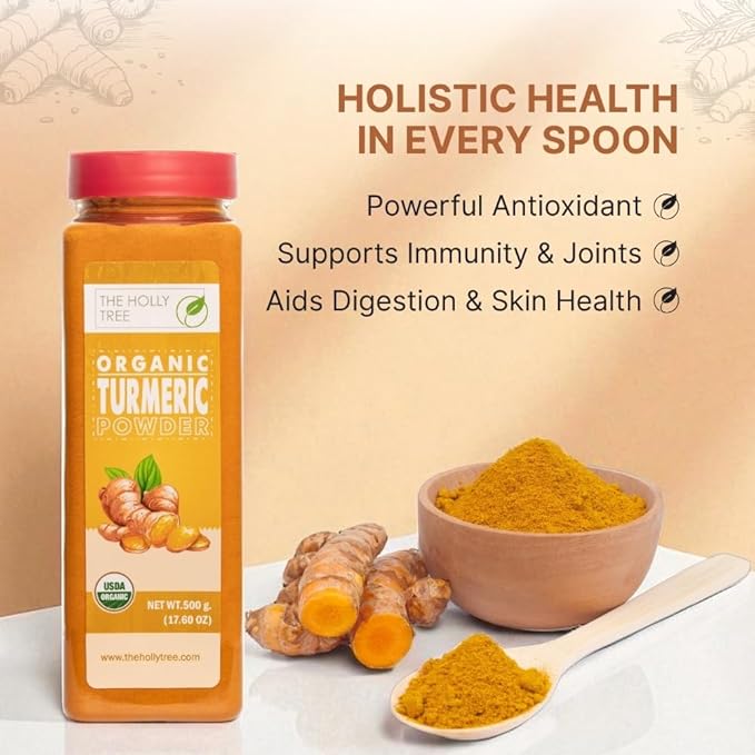 Organic Turmeric Powder 17.60 oz ??Turmeric Powder Organic for Cooking, Drinks & Skin ??USDA Certified, Ground Turmeric Spice, Gluten Free ??The Holly Tree