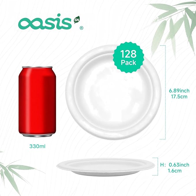 ?윹 ?뿙?뿻?뿰?뿵, ?윮?윯?윺-?뿣?뿮?뿰?뿸 Compostable Paper Plates, Heavy-Duty Biodegradable Disposable Dish Made from Bagasse, Perfeck for Snacks, Desserts, Party, Wedding and More (White)