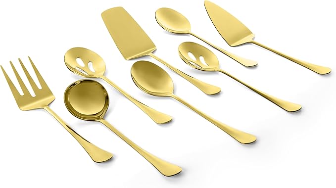 Avador짰 Premium Set of 8 Stainless Steel Hostess Serving Utensil Tool Set for Weddings | Buffer | Party | Kitchen | Restaurants (Gold Plated)
