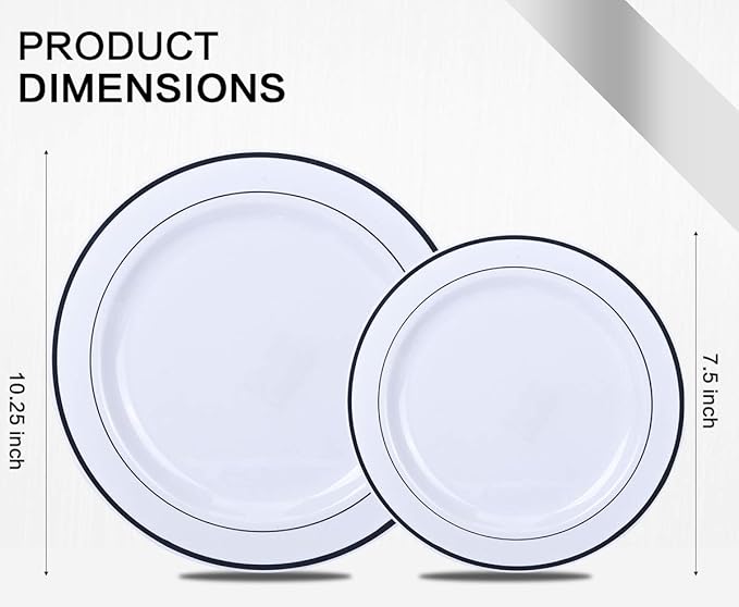 癤?75 Piece Silver Dinnerware Set,25 Silver Rim Plastic Plates, 25 Cups,25 Pre Rolled Napkins with Plastic Silverware, Disposable Dinnerware Set for 25 Guest