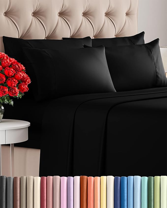 King 6 Piece Sheet Set - Cooling & Breathable Bed Sheets - Hotel Luxury Bed Sheets for Women, Men, Kids & Teens - Comfy Bedding with Deep Pockets & Easy Fit - Soft and Wrinkle Free - King Black Sheets
