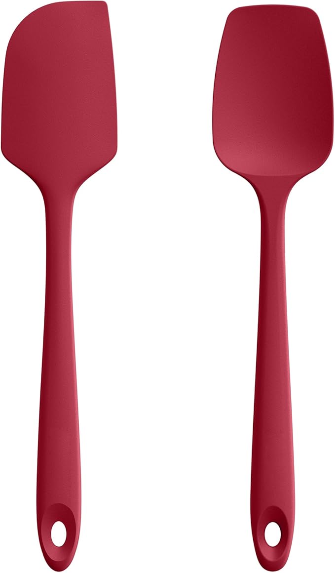 U-Taste Flat Spatula & Spoon Spatula: 11.38in 600쨘F Heat Resistant Silicone Bowl Scraper, Flexible Rubber Kitchen Cooking Mixing Utensil with Upgraded Non-Stick Surface (Set of 2, Red)