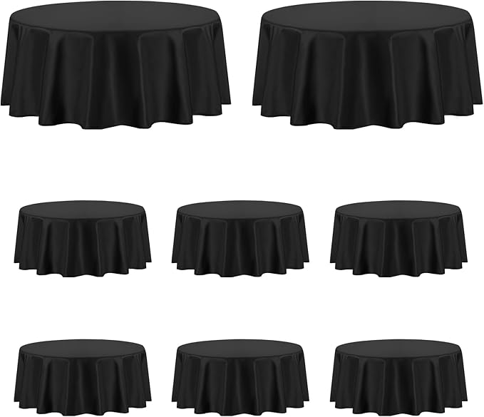 PureFit 8 Pack Round Black Table Cloths 120 Inch for Round Tables, Stain and Wrinkle Resistant Table Linens for Home Use, Wedding, Party, Banquet and Camping
