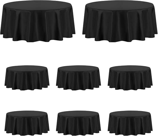 PureFit 8 Pack Round Black Table Cloths 120 Inch for Round Tables, Stain and Wrinkle Resistant Table Linens for Home Use, Wedding, Party, Banquet and Camping