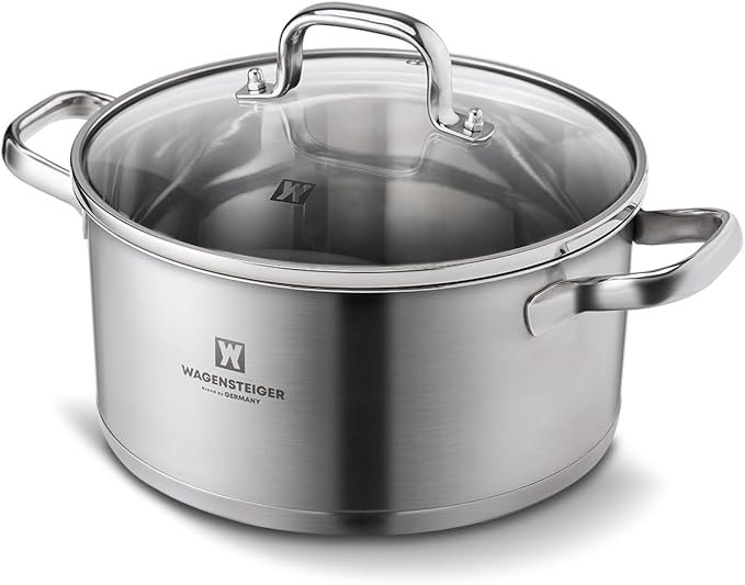 3.78-Quart Stainless Steel Stock Pot with Tempered Glass Lid, 3-Ply Construction, Ergonomic Handles, Compatible with All Cooktops, BPA Free (8.46" Diameter)