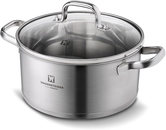3.78-Quart Stainless Steel Stock Pot with Tempered Glass Lid, 3-Ply Construction, Ergonomic Handles, Compatible with All Cooktops, BPA Free (8.46" Diameter)
