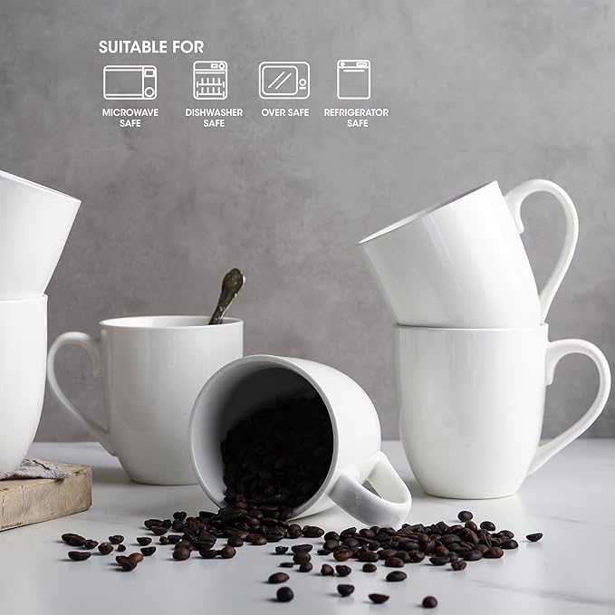 16OZ Ceramic Coffee Mugs Set, Large White Coffee Cups with Handles, Porcelain Mug Sets for Milk, Tea, Latte, Mocha, Cocoa, Cappuccino, Dishwasher Safe, Cups Gift for Holiday & Anniversary (4PCS)