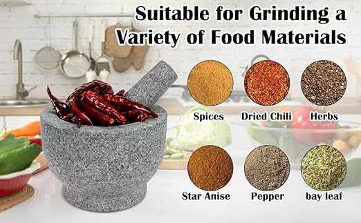 Heavy Duty Mortar and Pestle Set,2 Cup, 100% Granite Stone Molcajete Guacamole Bowl, Grind Seeds, Spices, Crush Garlic, Kitchen Muddler for Fresh Herbs, Great Gift