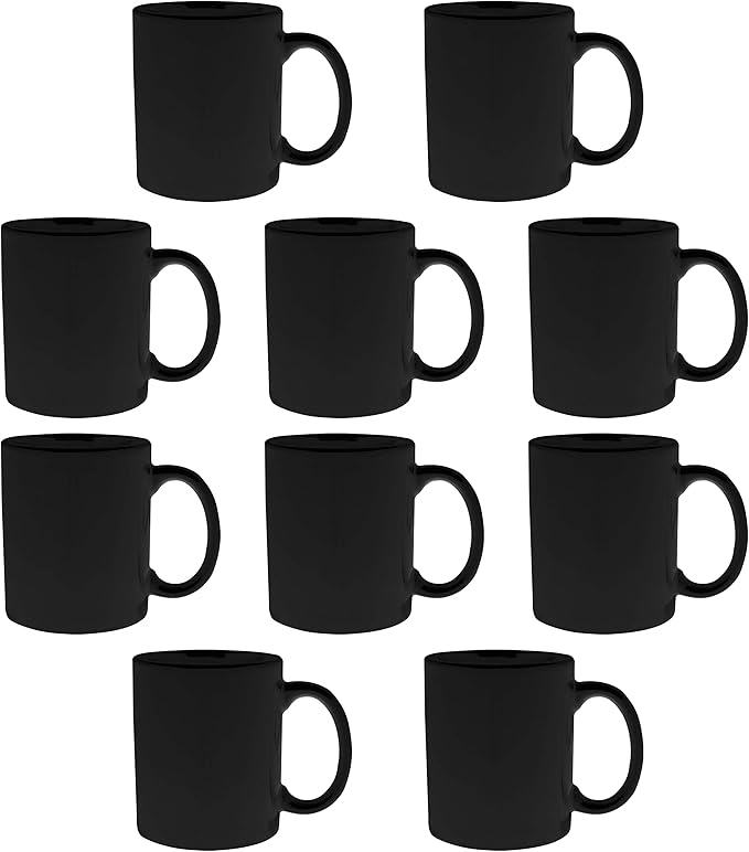DISCOUNT PROMOS Ceramic Mugs ??11 oz. Set of 10, Personalized Bulk Pack, Perfect for Hot or Iced Drinks, Gaming ??Black