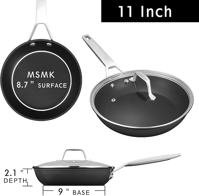 MsMk 11 Inch Nonstick Frying Pan with Lid竊똖itanium and Ceramic Nonstick skillet with lid, PFOA Free Non-Toxic, Stay-Cool Handle, Scratch-resistant, Induction Skillet With Lid for Induction, Ceramic
