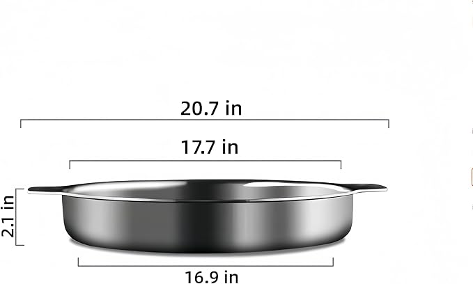Stainless steel circular Roasting Pan for Oven or frying pan,Suitable for all heat sources,Toaster Oven Tray Pans,Hotel Pan,heavy-duty stainless steel with handle,Dishwasher Safe (W:20.7in;H:2.1in)