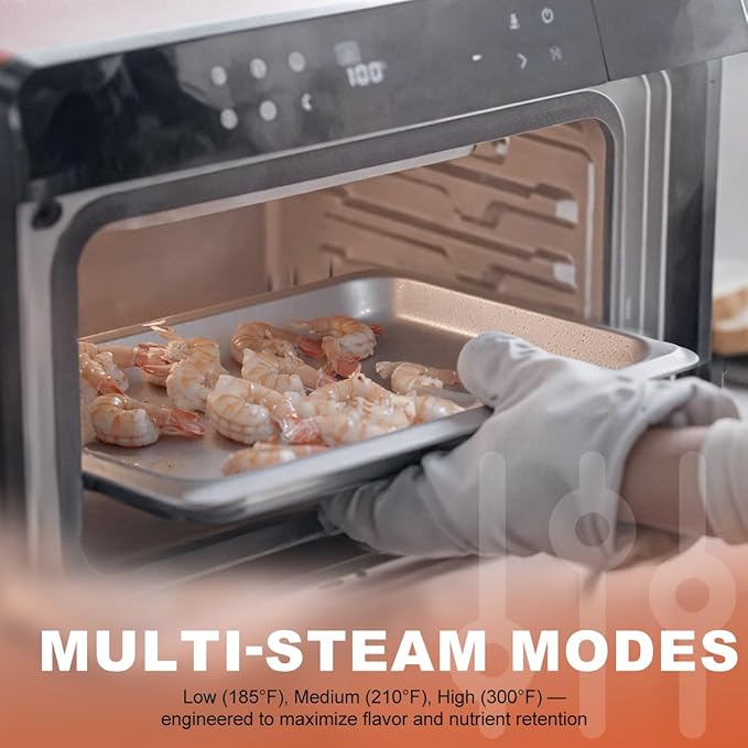 ROBAM Toaster Steam Combi Oven, Countertop Air Fryer 20-in-1 Oven with Convection & Grill, Stainless Steel Interior, 3-Layer Insulated Glass Door, 3 Steam Modes, 30 Built-In Recipes (Red)