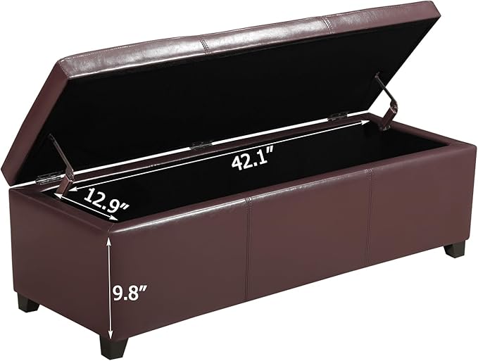 Joveco 47 Inch Storage Ottoman Bench,Tufted Leather Storage Bench with Nailhead Trim for Bedroom (47??Auburn)