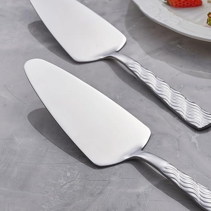 Silver Cake Server, 9.4-inch Stainless Steel Pie Server Spatula, Pizza Server Set of 3, Dishwasher Safe