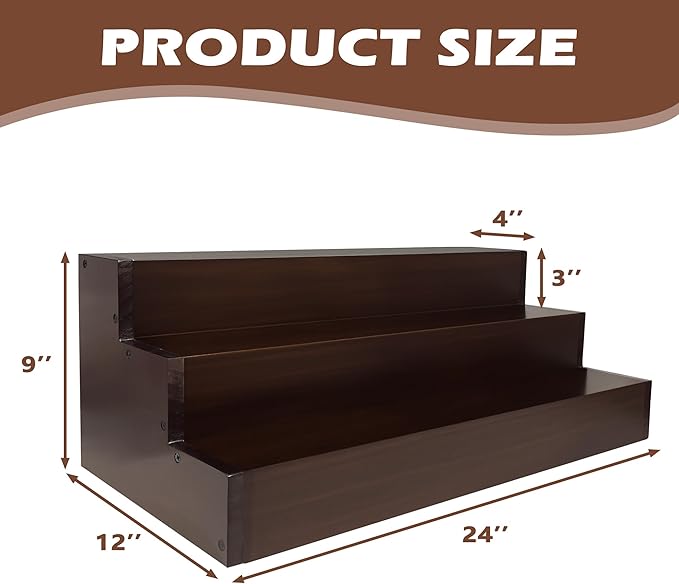 Royxen 24 Inch Solid Wood Liquor Bottle Shelf 3 Tier Bar Shelf Freestanding Vintage Liquor Bar Stand for Home Bar Decor, Natural Wood