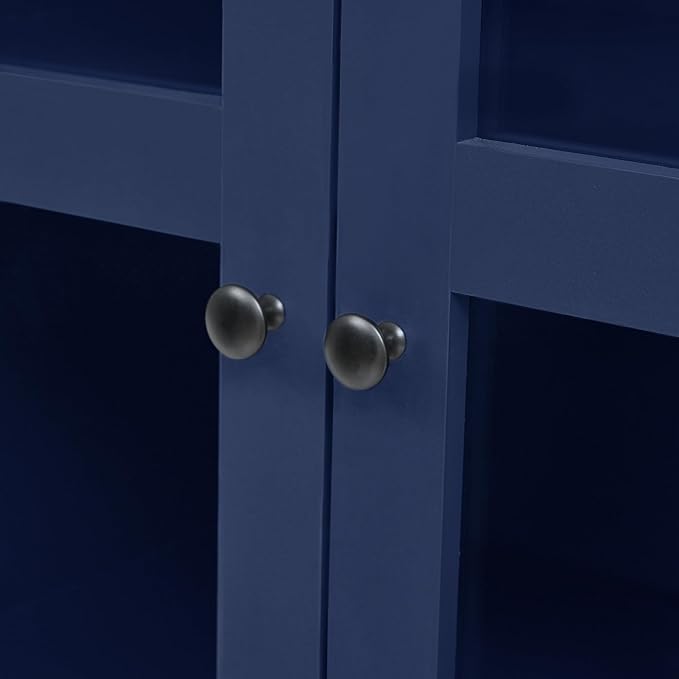 75-inch Tall Kitchen Pantry Cabinet, Freestanding Buffet with Hutch, Storage Cabinet with 4 Drawers, Door Shelves and Pull-Out Trays for Dining Room (Blue + MDF + Farmhouse)