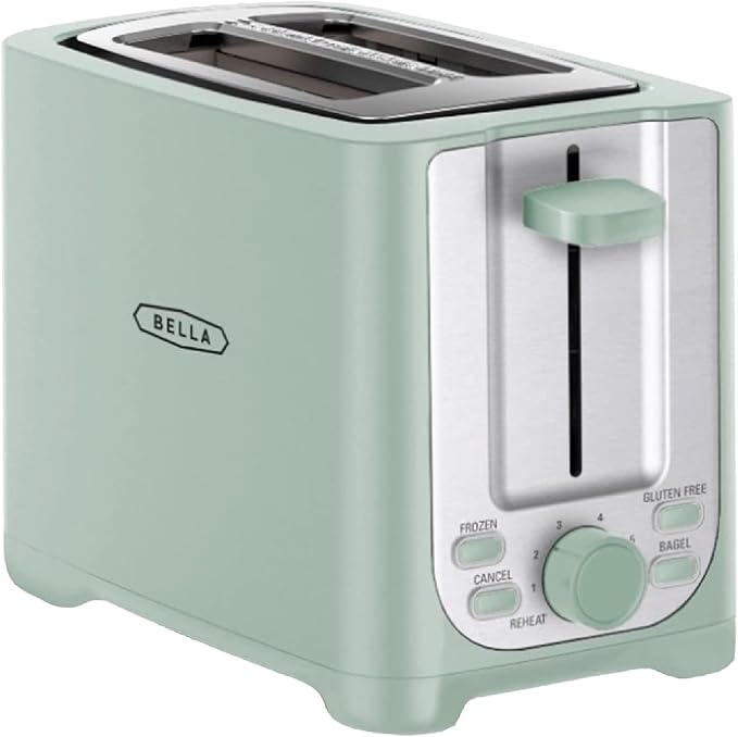 BELLA 2 Slice Toaster with Auto Shut Off - Extra Wide Slots & Removable Crumb Tray and Cancel, Defrost & Reheat Function - Toast Bread, Bagel & Waffle, Sage