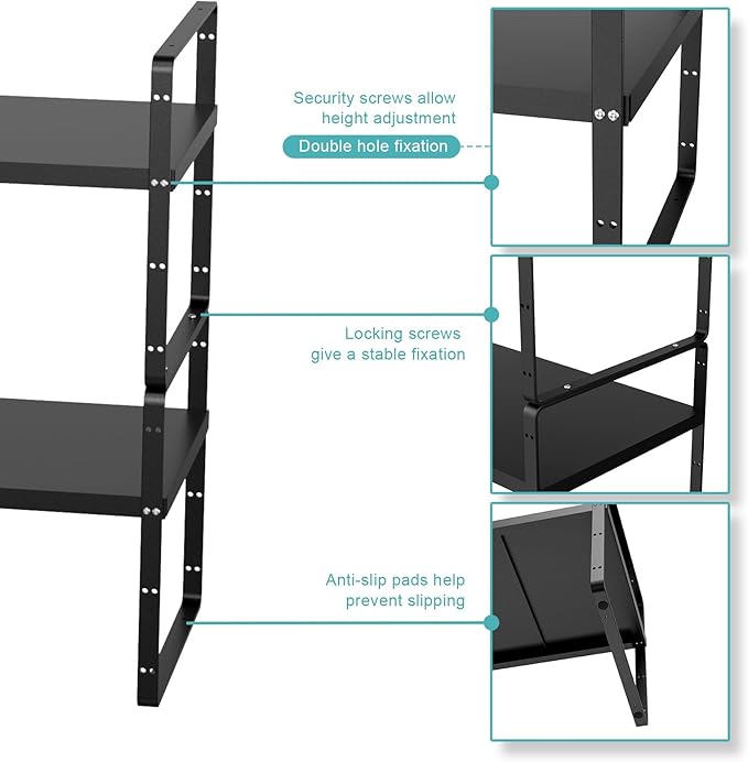 Cabinet Organizer Shelves,Expandable Spice Racks in Cabinet,Countertop Cupboard Pantry Shelves,Adjustable Storage Racks for Kitchen Bathroom Under Sink,2 Packs,8.07" D,Black