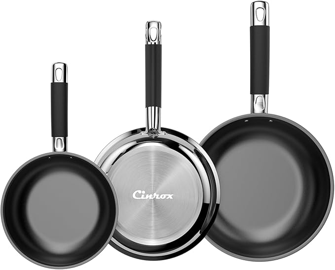 Non Stick Frying Pans, Stainless Steel Kitchen Nonstick Cookware Set of 3, 10??11.5??5??Pan, Compatible with All Stoves