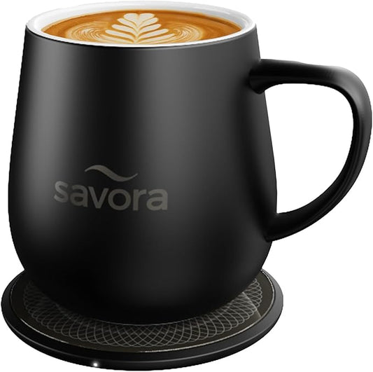 12oz Heated Coffee Mug | Barista?셲 Choice | Exclusive Wireless IntelliHeat Pad | Temperature Control Maintains 135째F | Hand-Crafted Ceramic Mug & Lid | Great for Tea Drinkers | Backed for Life - Black