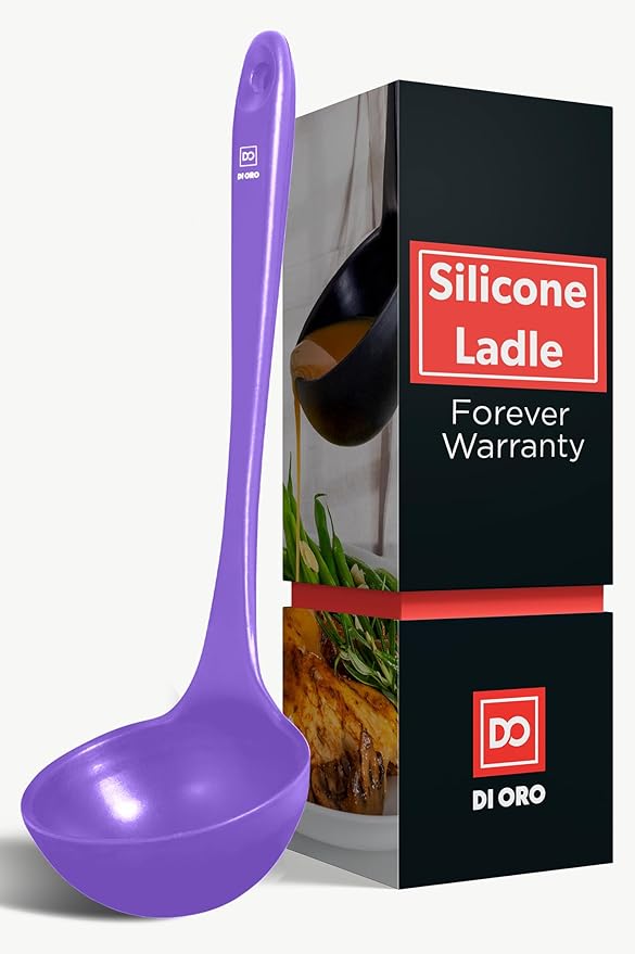 DI ORO Silicone Ladle ??Soup Ladle for Cooking & Serving Heat-Resistant - Large Kitchen Ladle Nonstick Cookware Safe - Soup Serving Spoon with Wide Bowl - Silicone Utensil Dishwasher Safe (Lavender)