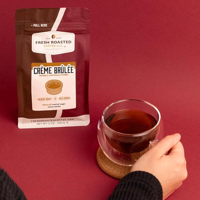Fresh Roasted Coffee, Cr챔me Br청l챕e Flavored Coffee, 12 oz, Medium Roast, Kosher, Ground