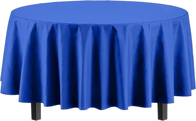 Party Solids 6-Pack Premium Plastic Tablecloth 84in. Round Plastic Table Cover - Dark Blue