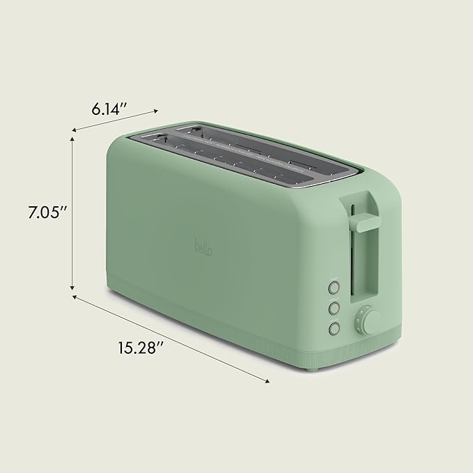 bella 4 Slice Slim Toaster, Fits-anywhere??Kitchenware, 6 Setting Shade Control with Reheat & Cancel Buttons, Fits Sourdough, 10??Long Slot, Anti Jam & Auto Shutoff, 900 Watt, Seaglass