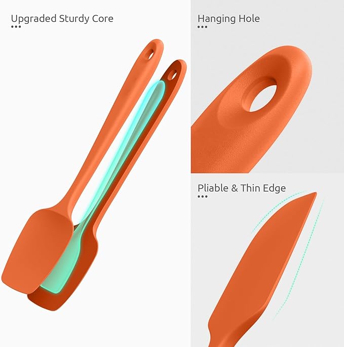 U-Taste 600쨘F Heat Resistant Silicone Spatulas: Flexible Food-Grade Silicon Baking Scraper, Kitchen Cooking Mixing Utensils with Upgraded Sturdy Handle Tip for Nonstick Cookware (4-Pc., Orange)