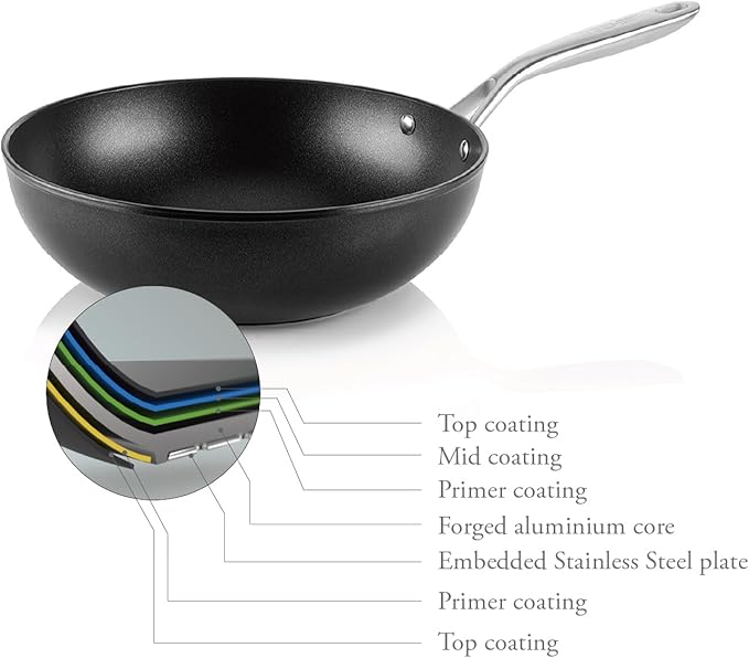 TECHEF - Onyx Collection, 12-Inch Nonstick Flat Bottom Wok/Stir-Fry Pan - PFOA Free, Dishwasher and Oven Safe, Made in Korea
