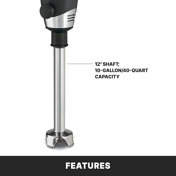 Waring Commerical WSB50 Big Stix Heavy Duty Immersion Blender, 12" Removable Shaft, 1 HP/700 Watt Variable Speed Motor, 120V, 5-15 Phase Plug,Black/Silver