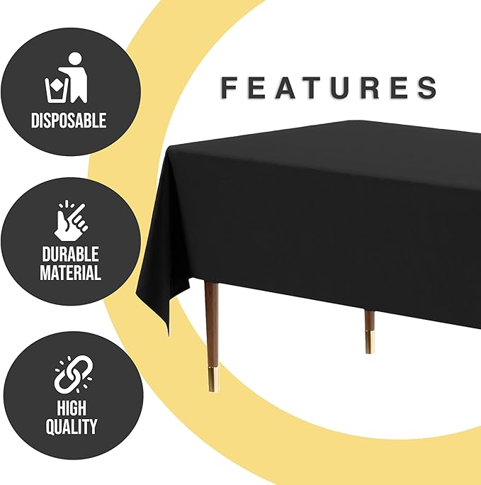 Exquisite 66% Thicker Premium Plastic Table Cloth Rectangle Table Cover 0.5 Mil 24 Pack Black Table Cloth 54 Inch x 108 Inch Disposable Tablecloth Won't Tear Easily Like Cheap Thin Brands