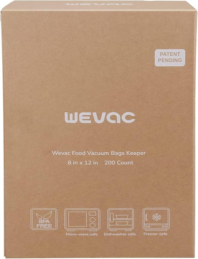 Wevac 8??x 12??200 Count Food Vacuum Sealer Bags Keeper, PreCut Quart, Ideal for Food Saver, BPA Free, Commercial Grade, Great for storage, meal prep and Sous Vide