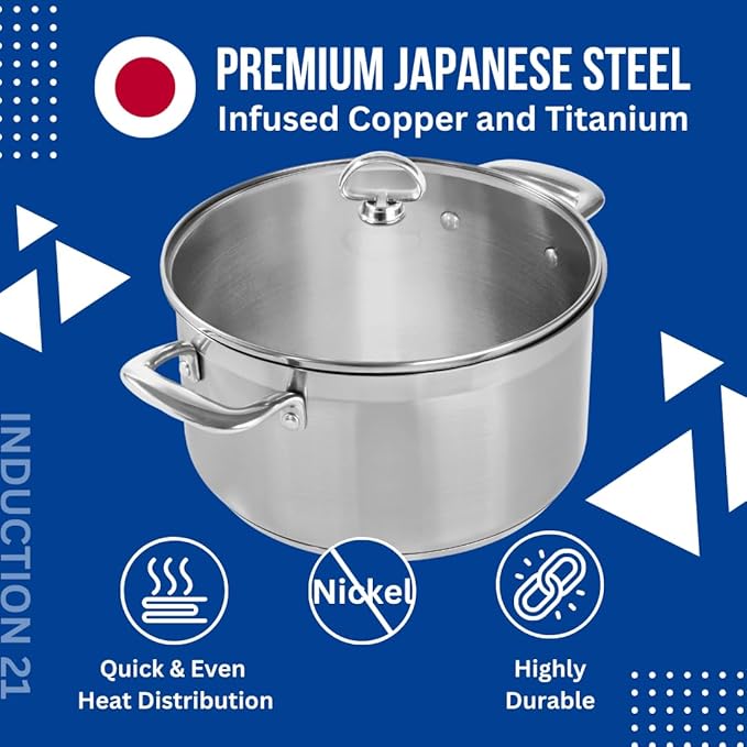 Chantal Induction 21 Steel Stockpot with Glass Tempered Lid (8-Quart)