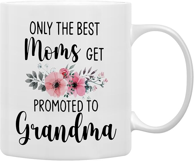 QASHWEY Only The Best Moms Get Promoted to Grandma Coffee Mugs, Funny Pregnancy Announcement Gifts for Mom New Grandma, Double Side Printed Ceramic Mug Cup 11 Ounce