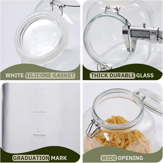 2 Pack 1 Gallon Clear Glass Jars with Airtight Screw Lid Wide Mouth Mason Jars Empty Food Containers with Airtight Screw Lid for Sauerkraut and Cookies (Glass Lid)