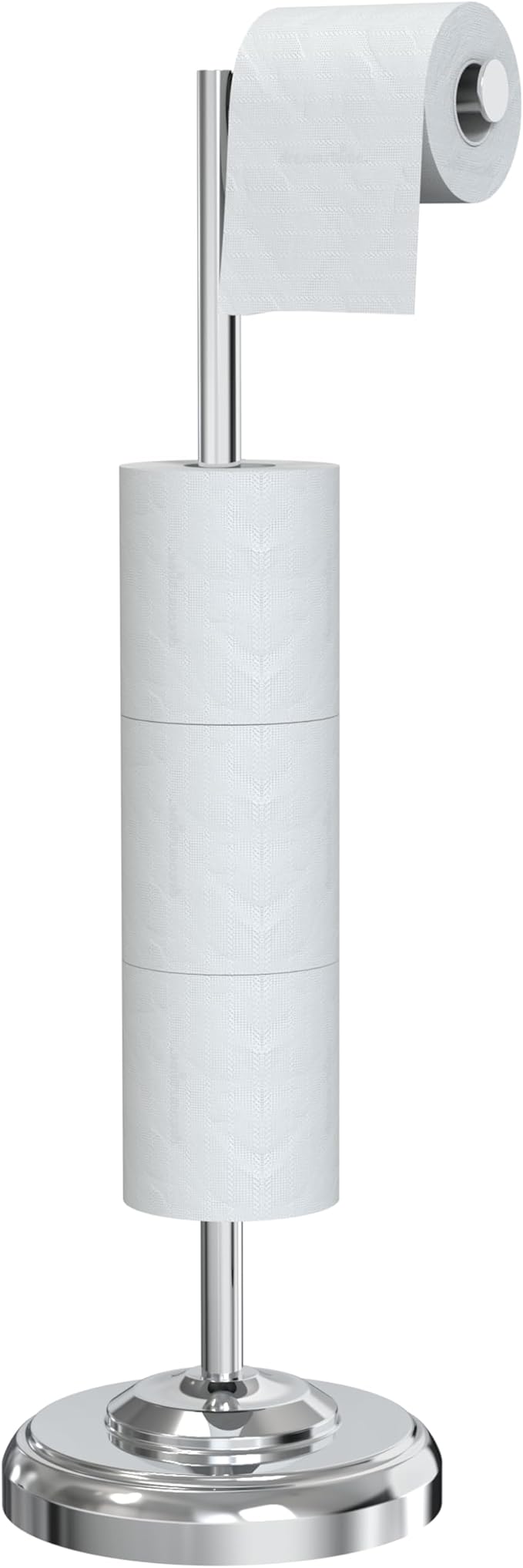 Freestanding Toilet Paper Holder Stand with Storage ??Holds 4 Extra Rolls ??Chrome Toilet Paper Holder for Bathroom ??Sturdy Base, Classic Retro Style, Space-Saving Bathroom Storage Organizer