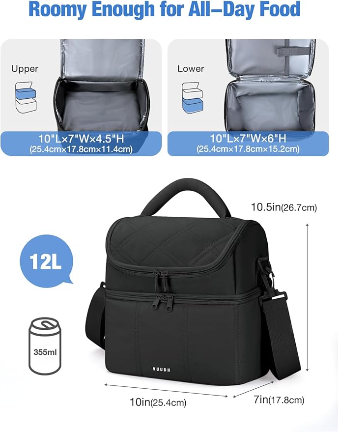 Vuudh Insulated Lunch Bags for Women, Quilted Lunch Box, Lightweight Puffy Padded Waterproof Lunch Tote, Reusable Lunch Cooler bag for Work Picnic Travel