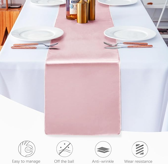 JEVIX 5 Pack Table Runner 12 X 108 Inch Silk Table Runner for Party,Wedding, Birthday, Banquets,Decoration(Rose Gold)