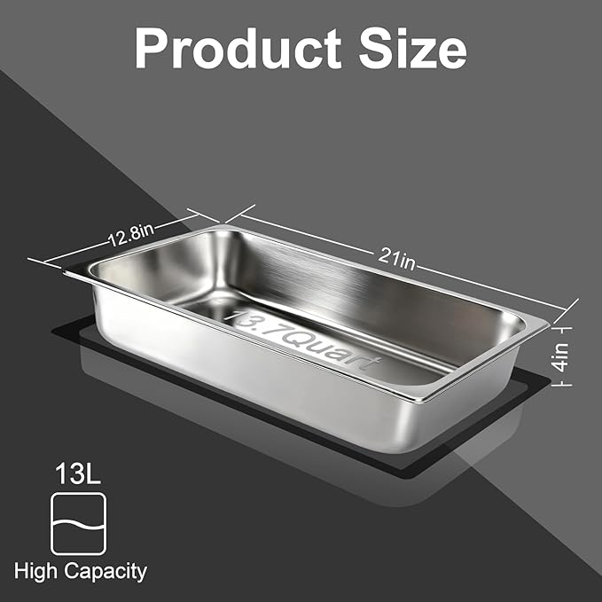 VOISEN 2 Pack Hotel Pans,1/1 Size 4" Deep,Anti-Jamming Steam Pan,Commercial Stainless Steel Pan, Steam Table Pans Full Size