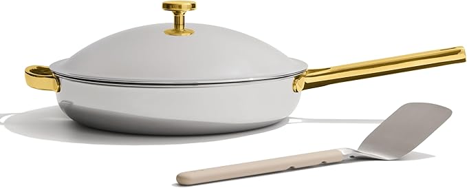 Our Place Titanium Always Pan Pro | 10.6" PFAS-Free Nonstick Frying Pan with Spatula | Chef-Grade Tri-Ply Stainless Steel & Aluminum Build | Induction & Oven-Safe up to 750째F | Gold