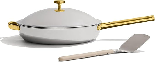 Our Place Titanium Always Pan Pro | 10.6" PFAS-Free Nonstick Frying Pan with Spatula | Chef-Grade Tri-Ply Stainless Steel & Aluminum Build | Induction & Oven-Safe up to 750째F | Gold