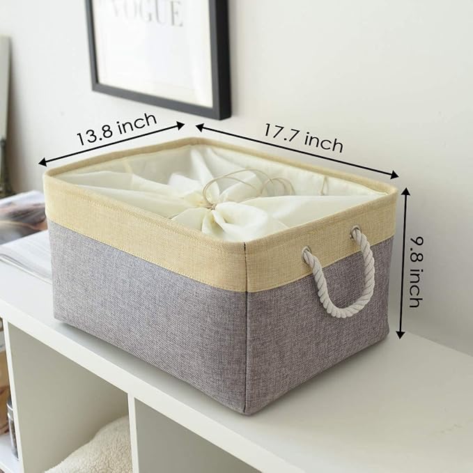 TheWarmHome Storage Baskets for Organizing, Extra Large-3Pack, 17.7L횞13.8W횞9.8H inch Large Sturdy Storage Bins, Decorative Storage Baskets for Shelves Closet Nursery (Gold&Grey)