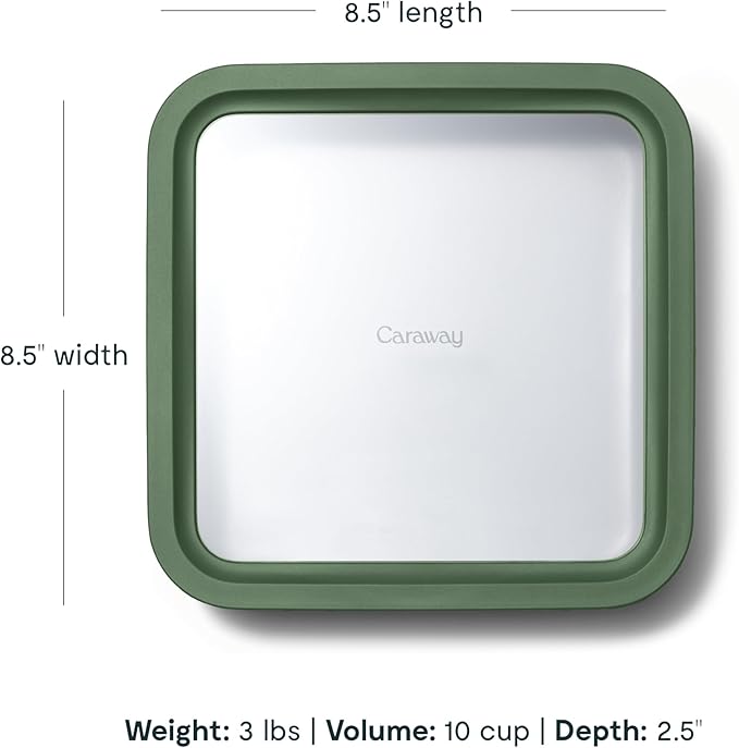 Caraway 6pc Glass Food Storage Set ??10 Cup Food Containers (6) - Ceramic Coated - Non Toxic, Non Stick with Lids - Microwave Safe - Sage