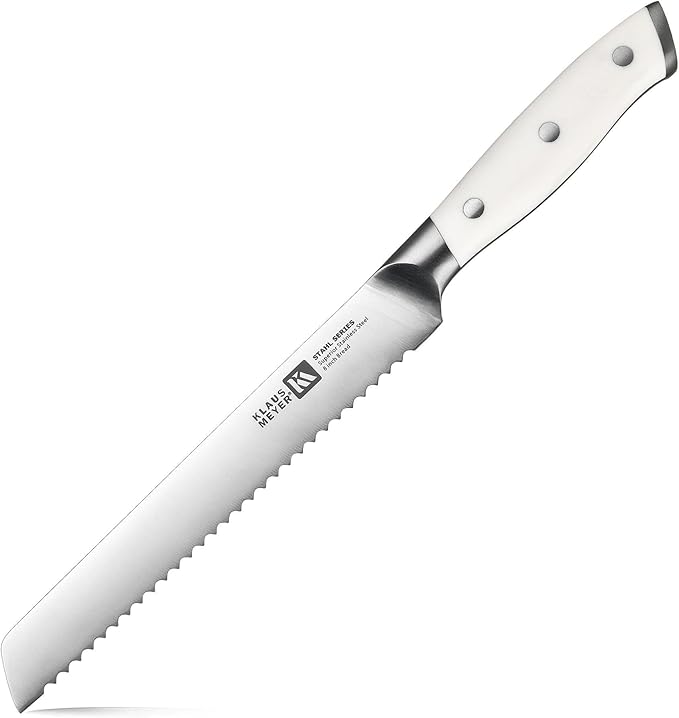 Klaus Meyer Stahl High Carbon Exclusive German Steel 8 inch Bread Knife (White)