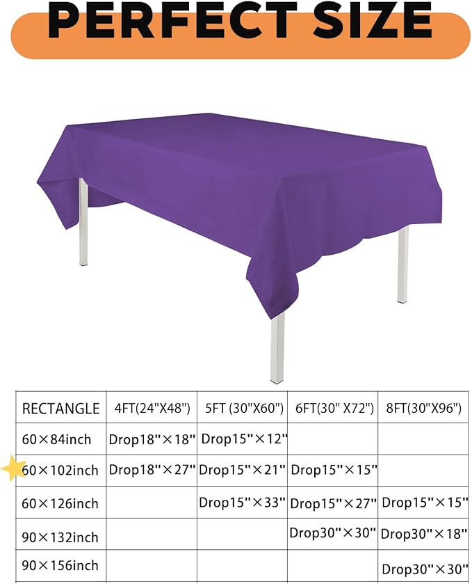 TWINPRET Rectangle Tablecloth 60 x 102 Inch, Purple Waterproof Washable Polyester Table Cloth - Stain & Oil Resistant Rectangular Table Cover for Banquet & Party (Fits 6 Foot Tables) [2 Pack]